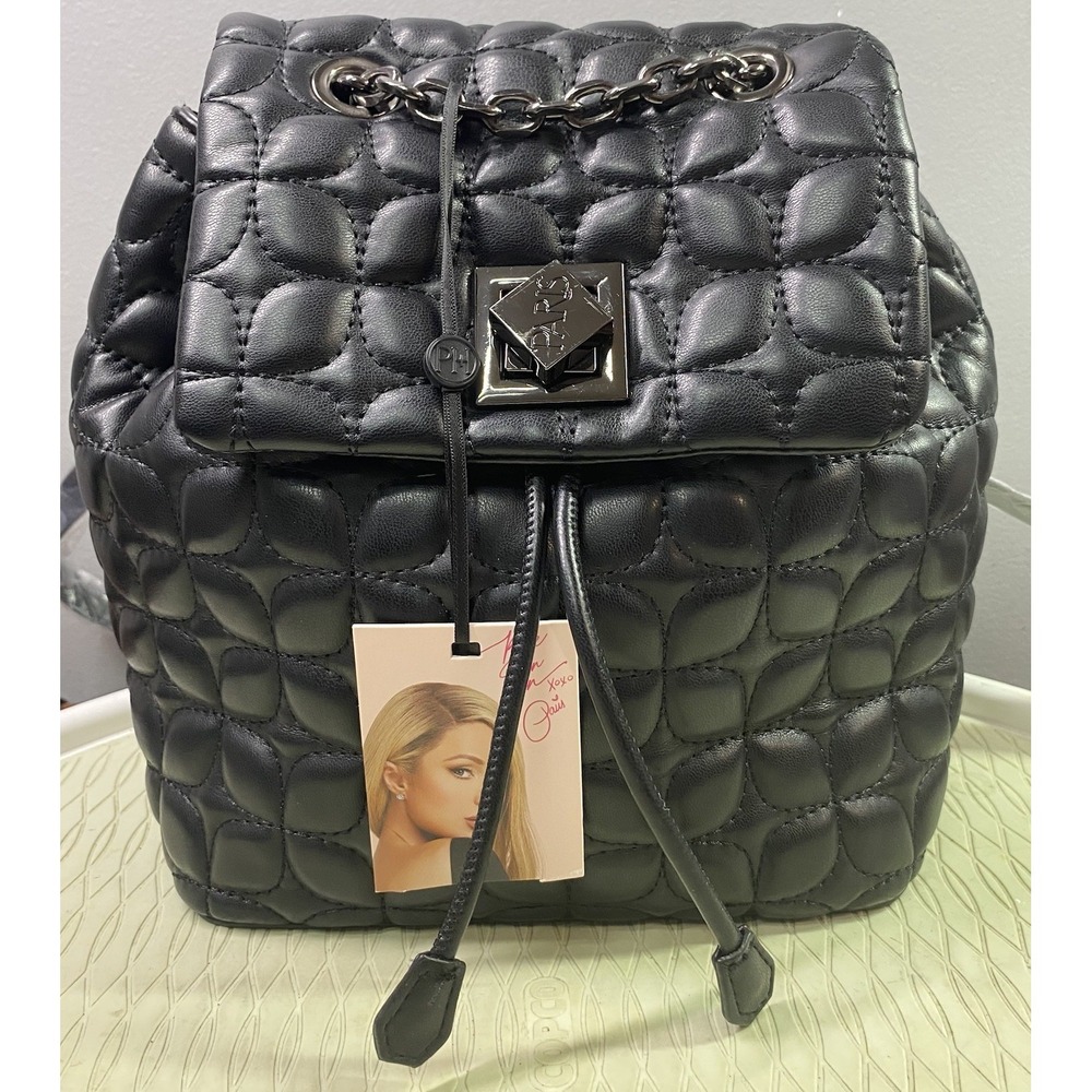 Paris Hilton Madison Women's Black Quilted Man Made Mini Backpack 11x5.5x10" NWT